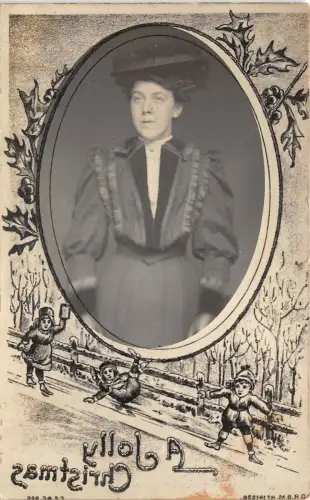 Lot314 4 Grüße Frau und Kinder eine fröhliche Weihnachtsfantasy Fotomontage