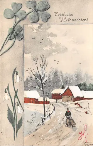 BG8322 Landschaft Klee Schwein weihnachten Weihnachtsgrüße Germany