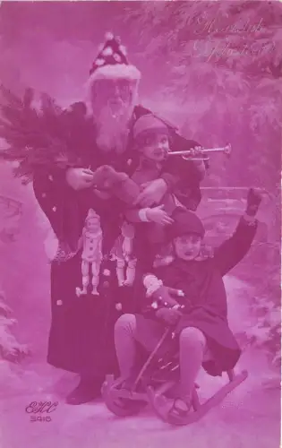 B86323 Weihnachtsmann mit Kindern auf Schlitten Spielzeug Nikolaus Weihnachtsmann Papa Noel