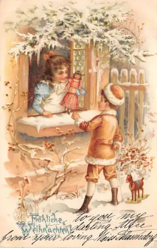 Lot349 weihnachten greetings christmas germany boy and girl with toy doll selle