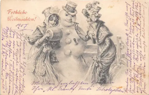 BG8417 Frauen mit Schneemann weihnachten Weihnachtsgrüße Germany