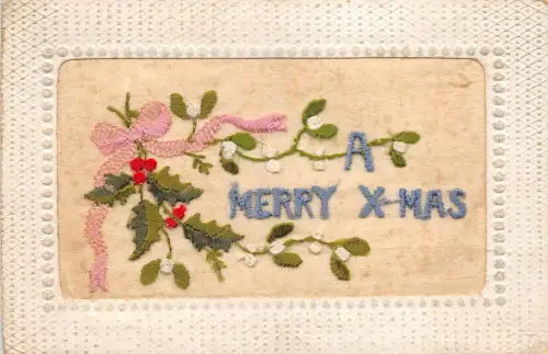 Lot173 Weihnachtsgruß Postkarte Frankreich Prägeblume Seide Postkarte