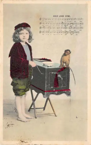 Lot218 Musikinstrumente Spieluhr Junge und Affe Grüße Weihnachten UK