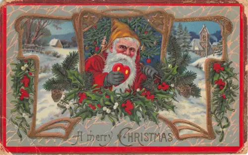US6431 Santa Claus Tanne Mistel Weihnachten USA Grüße
