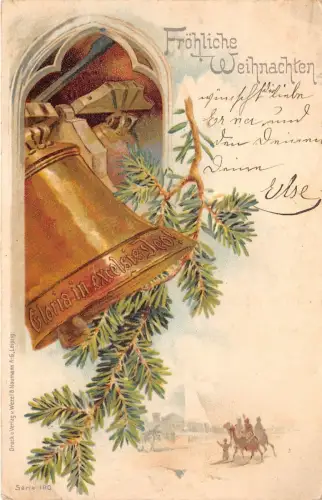 BG8441 Glocke Tannenzweig Litho weihnachten Weihnachtsgrüße Germany