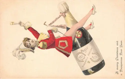 uk40809 merry christmas new year greetings uk pig champagne fantasy