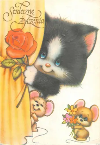 B98557 Katzenplausch serdeczne zyczenia Liebe Grüße Polen Tiere Animaux