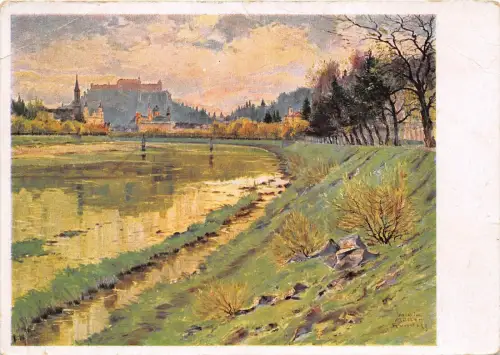 B75043 albin muller rindegg salzburg mit salzach gemälde postkarte