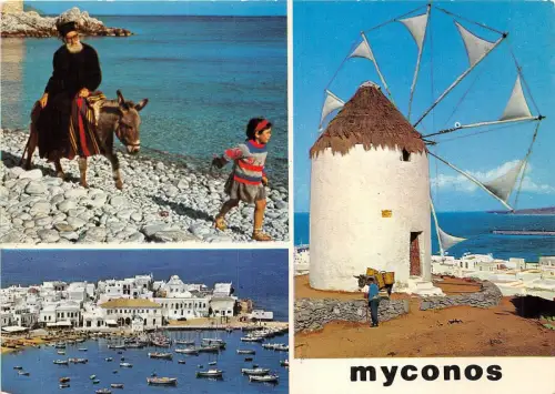 BG12208 myconos Windmühle Esel Kindertypen Folklore Griechenland