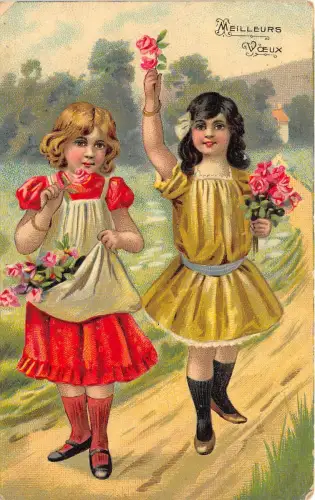 us7338 meilleurs voeux künstler signiert blumen rosen grüsse paris frankreich