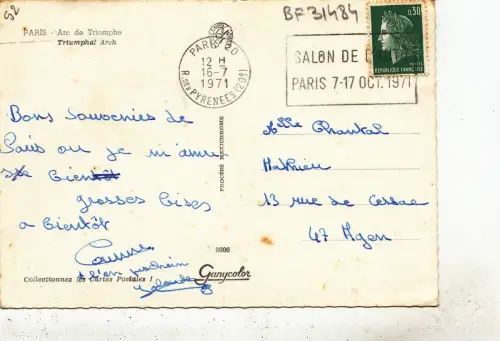 BF31484 arc de triomphe paris france front/back image