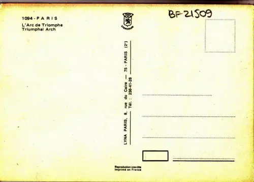BF21509 paris l arc de triomphe france front/back image
