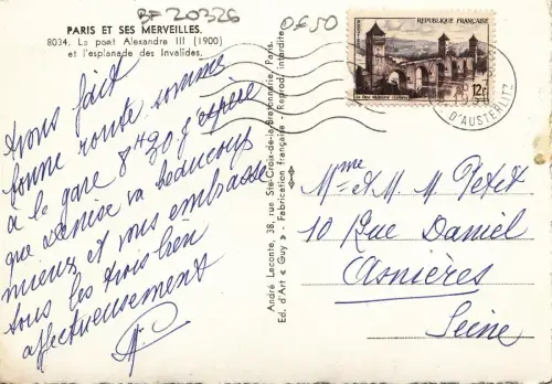 BF20326 le pont alexandre III et l espalkanade d paris france front/back image