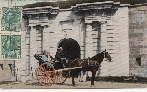 B77536 quebec calecho at citadel entry horse ch canada scan front/back image