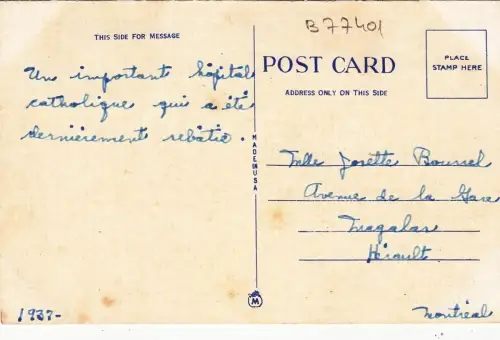 B77401 hopital notre dame montreal canada scan front/back image