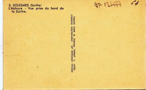 BF12477 solesmes l abbaye vue prise du bord de la sarth france front/back image