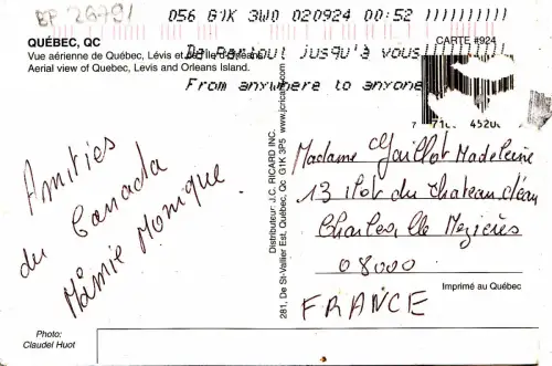 BF26791 vue aerienne de quebec canada front/back image