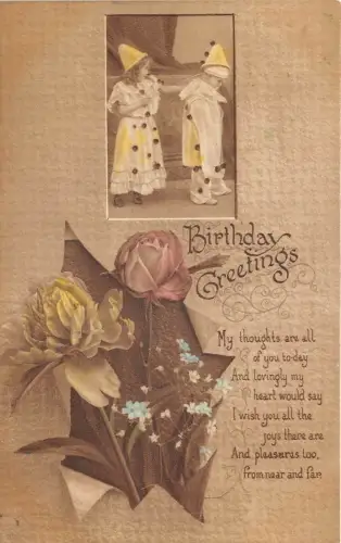 Lot160 UK Geburtstag Kinder und Blumengrüße Zirkus Arlechin Clown