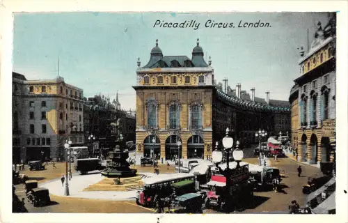 uk14376 piccadilly circus london uk car bus double decker