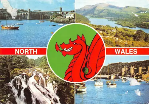 B102881 Nordwales Menai Hängebrücke Snowdon Massiv von Fechwen Wales