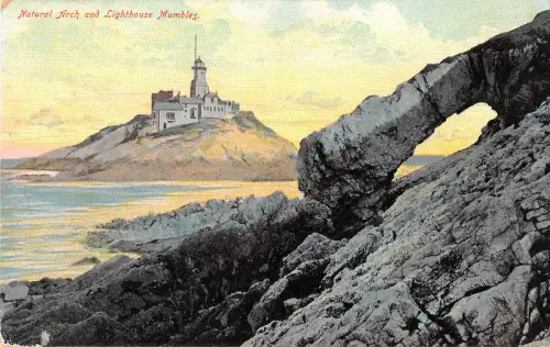 uk33737 natural arch and lighthouse mumbles wales uk