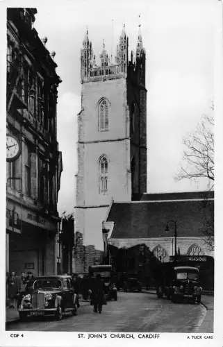 BR99492 St John's Church Cardiff Echtfoto Wales Auto Möbel