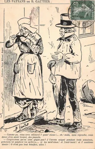 Lot256 les paysans de b gautier old woman and man artist signed france TCV