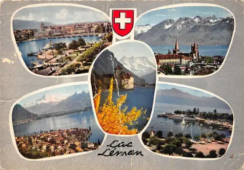 B47711 Genfersee Leman Boote Bateaux Multiviews Schweiz schöne Karte