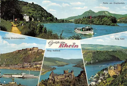 BG10826 grusse vom rhein schiff bateaux burg stahleck burg katz germany