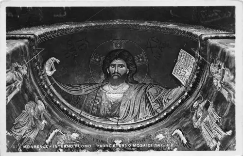 B71184 Interno Duomo padre Eterni Mosaici Monreale Italien