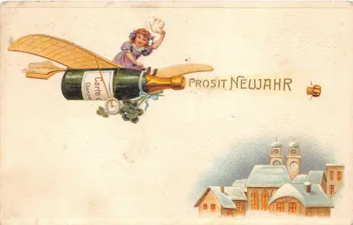 uk40810 prosit neujahr new year greetings uk embossed champagne fantasy