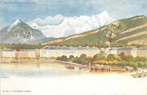 Lot104 schweiz geneve et le mont blanc Postkarte Fantasy Genf Litho