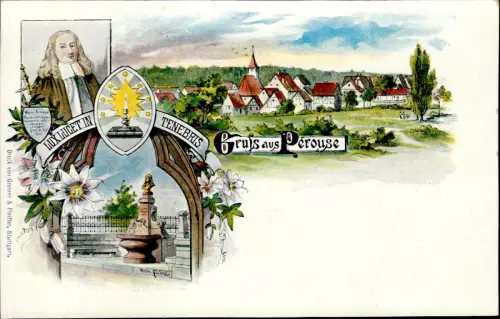 Lot346 gruss aus perouse litholux lucet in tenebris france