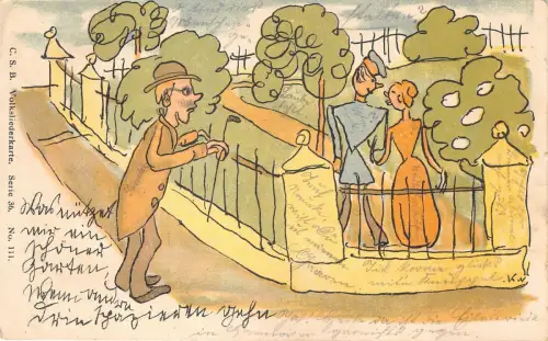 Lot170 Künstler signiert k w Postkarte Männer und Frauen im Park Deutschland Hildesheim