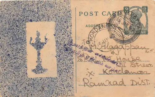 Lot158 Indien Postkarte Ganzsache Devakottai Tamil Nadu Indien