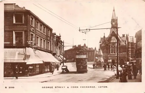 uk52620 george street and corn exchange luton london real photo tram tramway