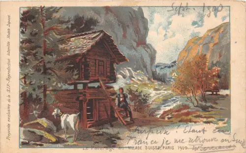 Lot104 Schweiz weidet im Schweizer Dorf Paris 1900 Gemälde Postkarte Litho