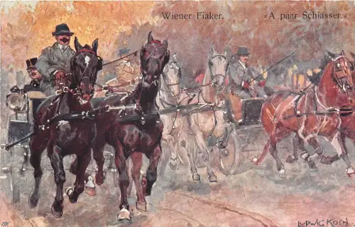 br106353 wiener fiaker österreich künstler signiert Koch Pferdewagen Wien