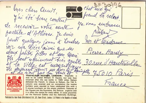 BF30796 trafalgar square london uk front/back image