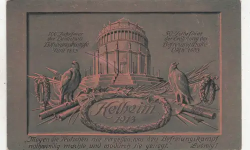 B82691 kelheim 100 jahrfeier befreiungshulle 1913 deutschland front/back scan