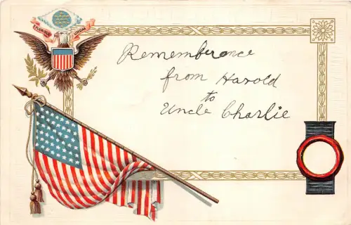 Lot330 USA Flagge geprägt Posktard Wappen Propaganda