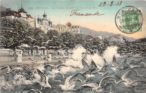 BR36316 un Vague au port et les Moueltes Montreux Schweiz TCV