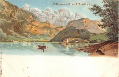 Lot223 Wallensee mit den 7 Churfurstein Postkarte Litho Schweiz Fantasie