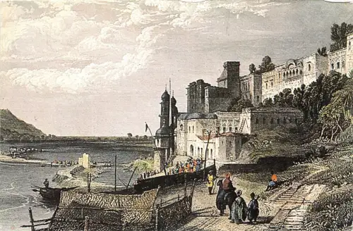 Lot 92 Luft Indien Gemälde Postkarte Flugzeug Hürdewar das Tor von Hari oder Vishnoo