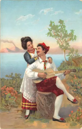 Lot 47 Paar Glamour Postkarte Mann spielt Mandoline Folklore Kostüm Italien