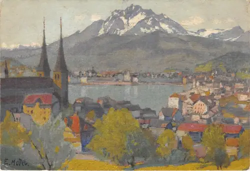 Lot 57 Luzern mit Pilatus Luzern Schweiz Gemälde Postkarte