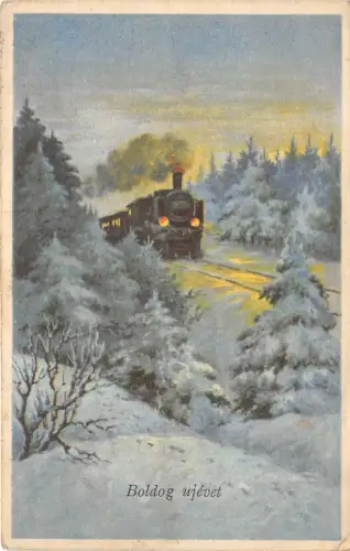Lot 80 boldog uj evet happy new year hungary greetings railway train
