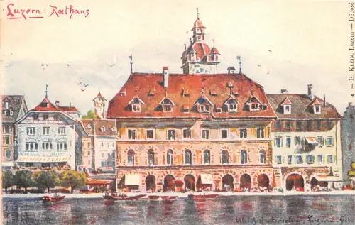 Lot106 Schweiz Luzern Luzern Rathaus Gemälde AK Rathaus Litho