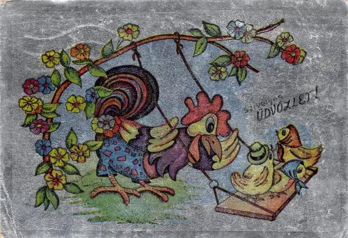 B36648 Szivelyes Udvozlet Grüße Ungarn Huhn Küken