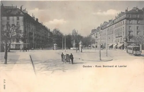 B93002 geneva rues bonivard et levrier tramway tram chart switzerland geneve